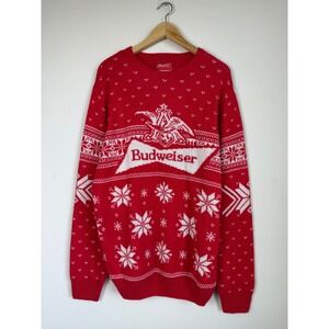 Budweiser Mens Sweater XL Red Snowflake Ugly Christmas Beer Holiday Logo